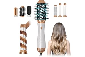 YITRUST Hair Dryer Brush, 6 in 1 Detachable Blow Dryer Brush Curling Wand, Upgrade Negative Ionic Hair Styling Tool Set, Automatic Hair Curler Rotating Hot Air Brush, Hair Straightener Thermal Brush