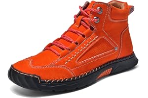 Men's Casual Leather Fashion Sneakers Ankle Boots Handmade Lightweight Loafers Lace Up Anti-Slip Spacious Toe Box for Hiking 