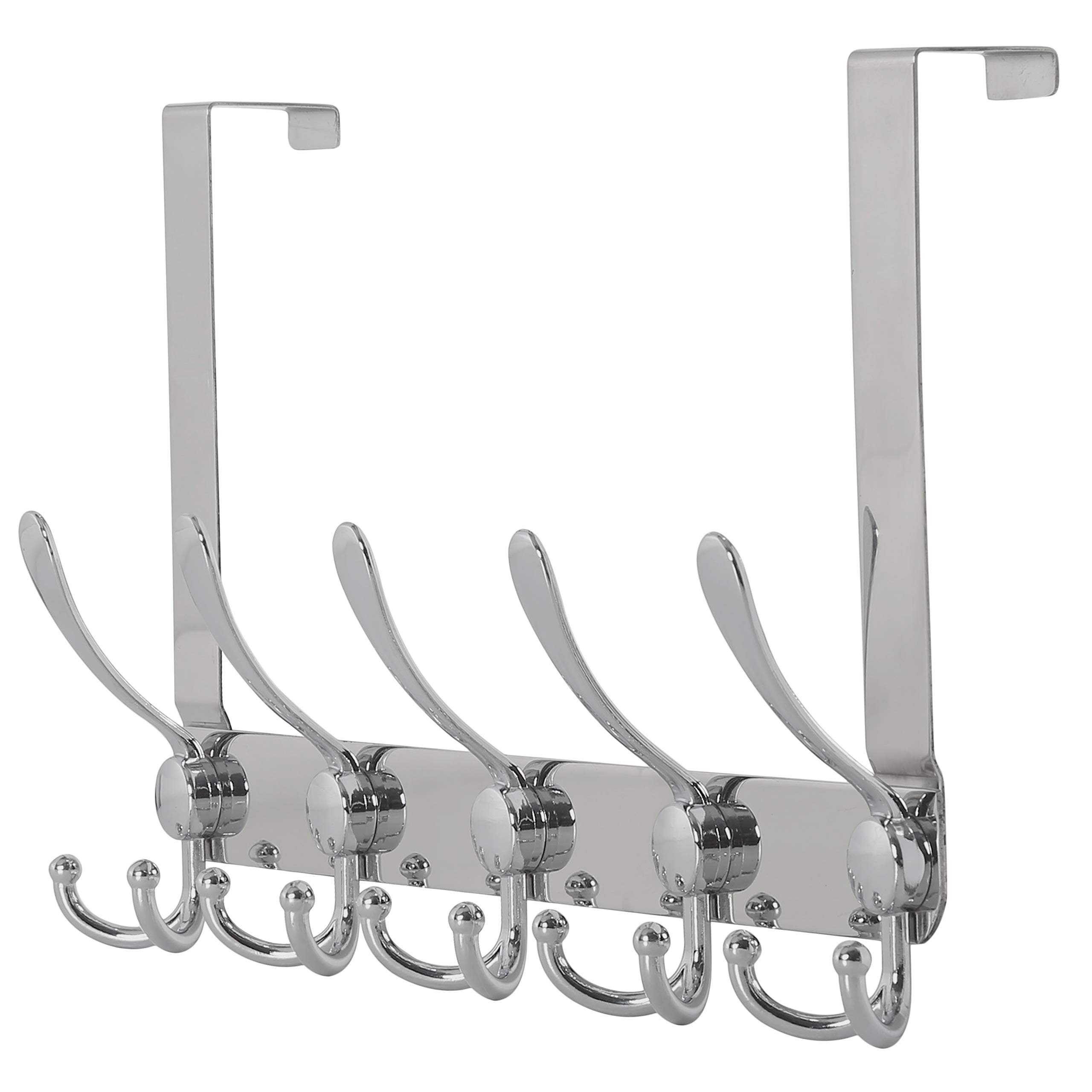 Dseap Over the Door Hook Hanger - Fits 35mm to 45mm Doors | 5 Tri Hooks Heavy Duty Towel/Coat Rack | Door Organizer for Clothes, Jackets, Hats, Towels, Chromed