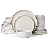 Famiware Meteor Plates and Bowls Sets, 18-Piece Stoneware Dinnerware Sets, Dishes Set for 6, Microwave and Dishwasher Safe Tableware, Creamy White
