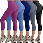 Coume 5 Pack Capri Leggings for Women High Waisted Tummy Flat Workout Leggings Stretch Athletic Yoga Pants Running Cycling