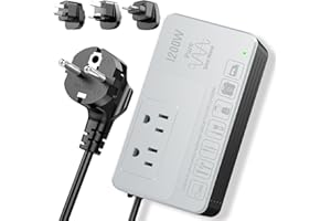 HYTED 1200Watts Voltage Converter 220V to 110V for Any American Appliances Like Hair Dryer Straightener Curling Iron Coffer Maker, Step Down Transformer Travel Power Plug Adapter US to EU/UK/AU/Asia