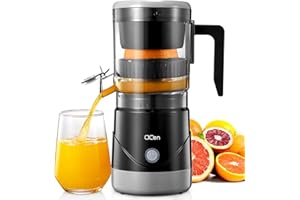 QCen Electric Citrus Juicer, Portable Orange Squeezer for Orange, Lemon, Grapefruit, One Touch Operation, Easy to Use and Clean, Electric Orange Juicer with Cleaning Brush (Black)