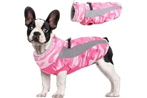 FUAMEY Warm Dog Jacket,Dog Winter Coat with Harness Dog Cold Weather Coats Warm Pet Vest Dog Winter Clothes Waterproof Windproof Dog Snow Jacket with Back Zipper for Small Medium Large Dogs Pink M