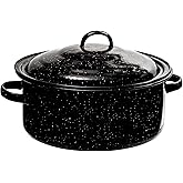 Millvado Granite 5 Qt Stockpot, Nonstick Soup Pot With Lid, Speckled Enamel Ware Cookware, Large Stock Pot For Boiling and Cooking, Big Granite Cooking Pot for Stovetop, Campfire, Outdoor Stove