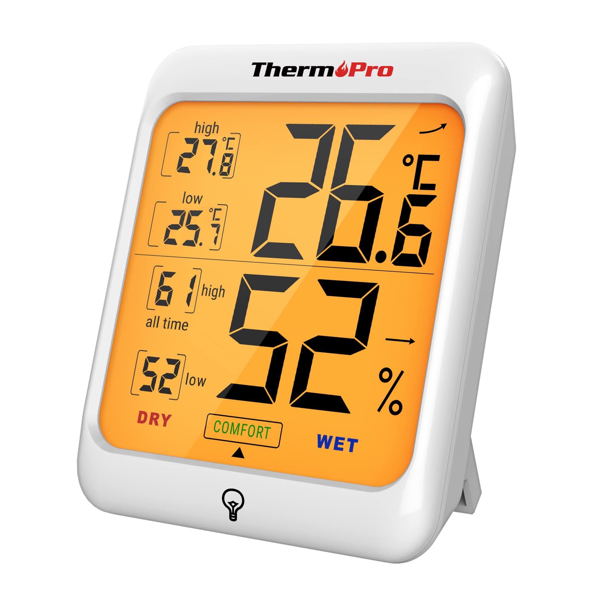ThermoPro TP53 Hygrometer Digital Indoor Room Lab Greenhouse Thermometer Temperature Humidity Monitor Gauge Indicator for Nursery Home Office with Touch Backlight Amphibians Hygrometer