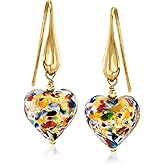 Ross-Simons Italian Murano Glass Heart Drop Earrings in 18kt Gold Over Sterling