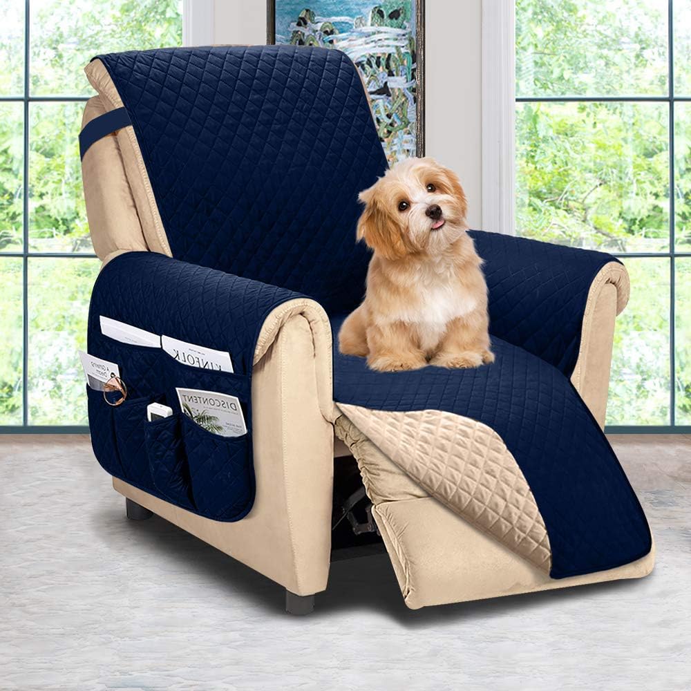 Reversible Recliner Chair Cover, Sofa Covers for Dogs,Sofa Slipcover,Couch Covers for 3 Cushion Couch,Couch Protector(Recliner Oversize:Navy Blue/Brown)