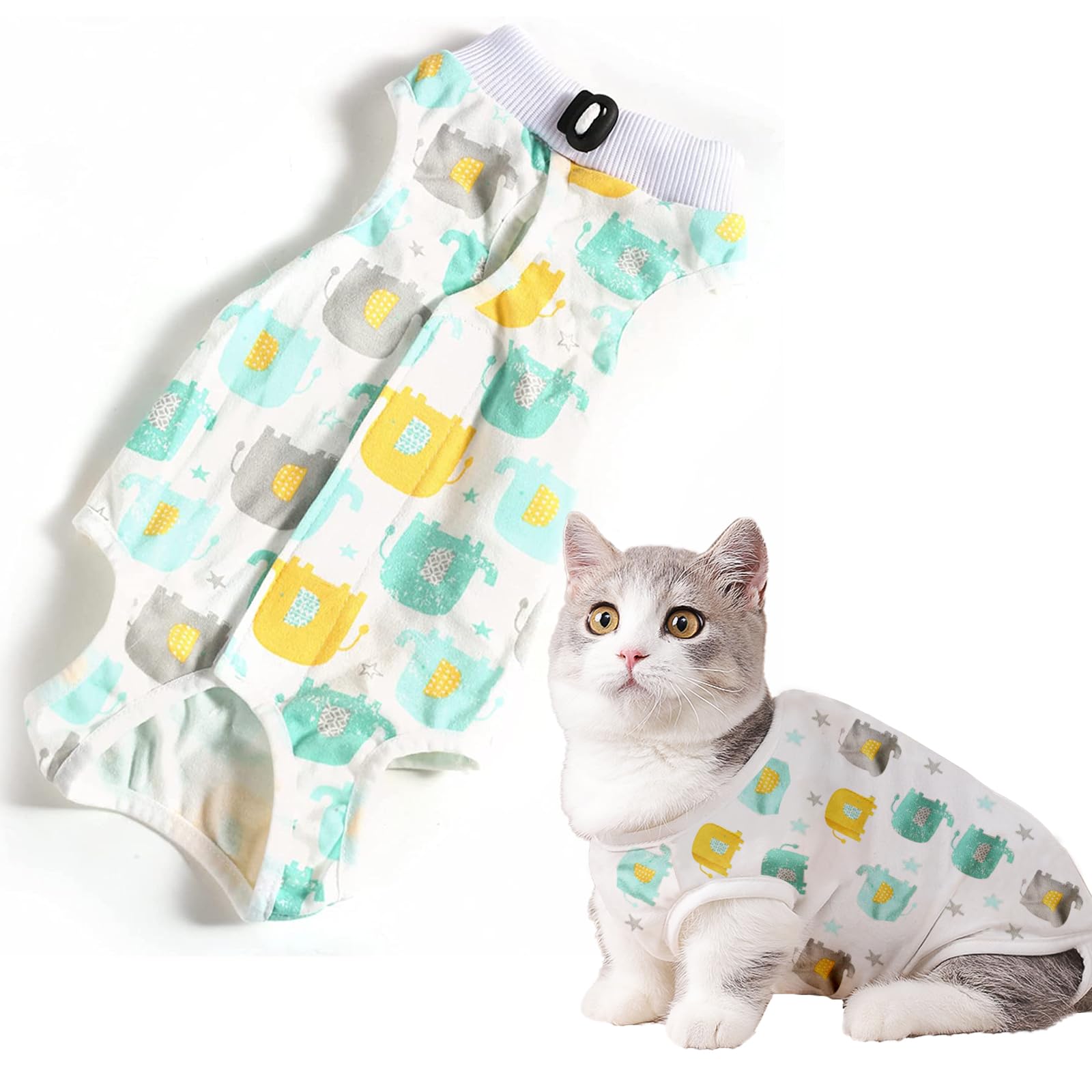 Cat Professional Recovery Suit，Body Suits for Abdominal Wounds or Skin Diseases，E-Collar Alternative for Cats, Onesie Cat Clothes After Surgery Collar & Cone Alternative