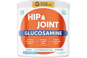 GOODGROWLIES Mobility Glucosamine Treats for Dogs - Advanced Hip & Joint Supplement w/Omega-3, Chondroitin, MSM - Made in USA - Joint Pain Relief - Hip & Joint Care - 120ct