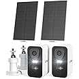 ieGeek Solar Security Cameras Wireless Outdoor, 2 Pack 2K WiFi Battery Camera System for Home Surveillance, Battery Powered Cam with 3MP Color Night Vision, PIR, AI, 2-Way Talk, IP65, Works with Alexa