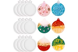 Vellibring 12pcs Christmas Silicone Resin Molds - White Round Shape Epoxy Ornament Molds for Tree Decorations, DIY Craft, Keychain and Pendant Making