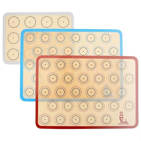 SUPER KITCHEN Backmatte aus Silikon für Macaron Keks - 3-Stück Set, Antihafte Matte für Makronen/Kuchen/Brot, 42x29,5 cm; 29,
