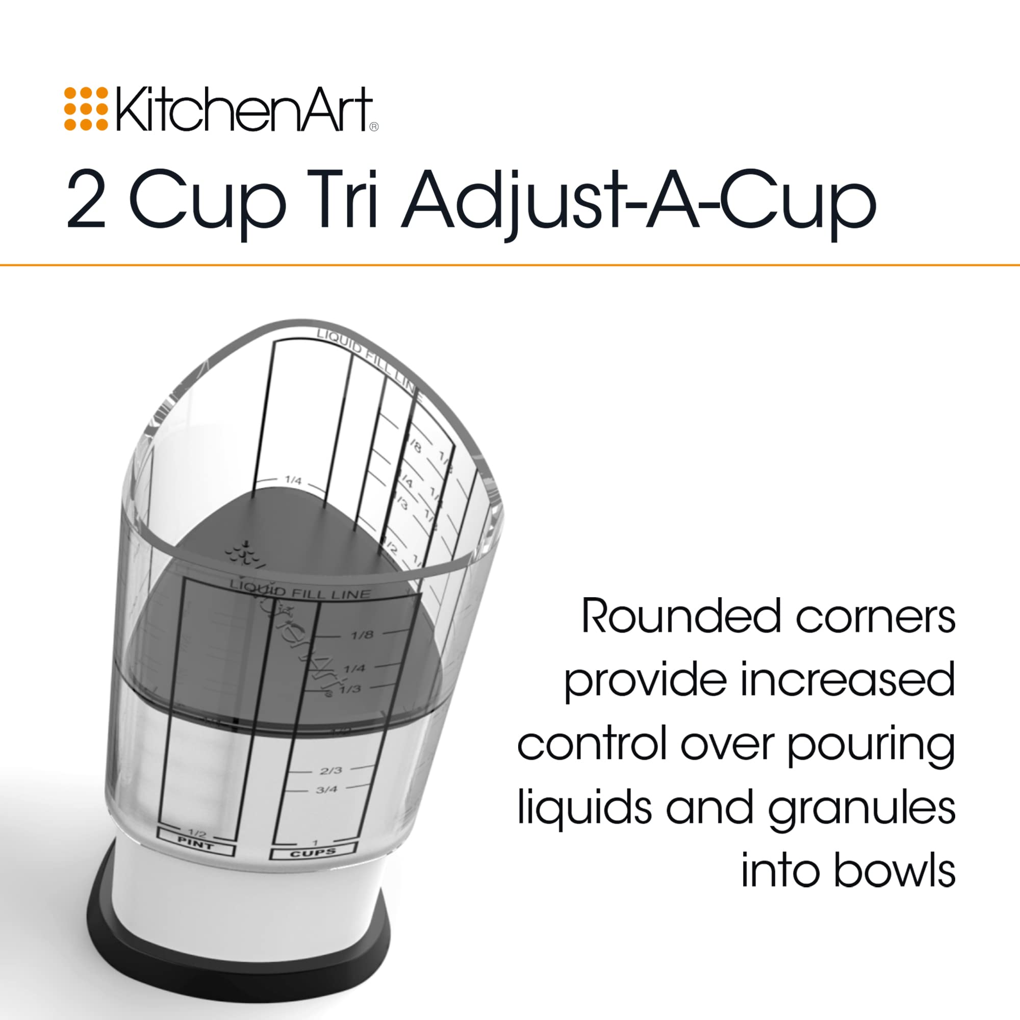 KitchenArt 2 Cup Tri Adjust A-Cup, Easy Pour Measuring Cup, 3.25x3.25x6