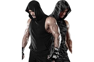 DRSKIN 2 or 1 Pack Men's Hooded Tank Tops Bodybuilding Muscle Cut Off T Shirt Sleeveless Gym Training Hoodies Workout Dry