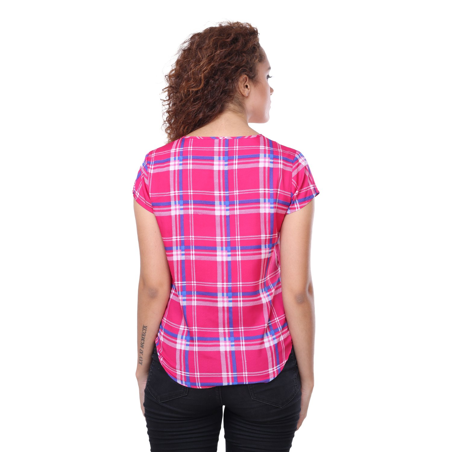 deewa pink & blue check top