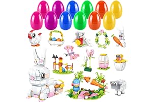 Prefilled Easter Eggs with Bunny Building Set, Easter Gifts for Kids- 12-in-1 Rabbit Building Block with Prefilled Eggs, Incl