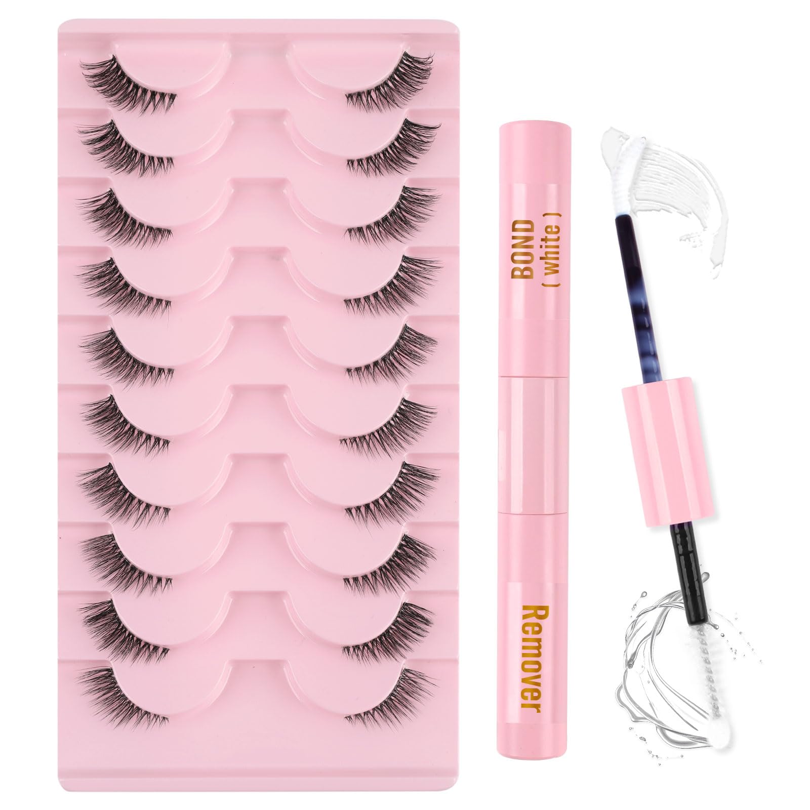 Oreola Half Lashes Set Wispy Cat Eye Lashes 10 Pairs Transparent Clear Band Half Eyelashes Kit with Bond&Remover 3/4 False Eyelashes Natural Look Reusable — image 1