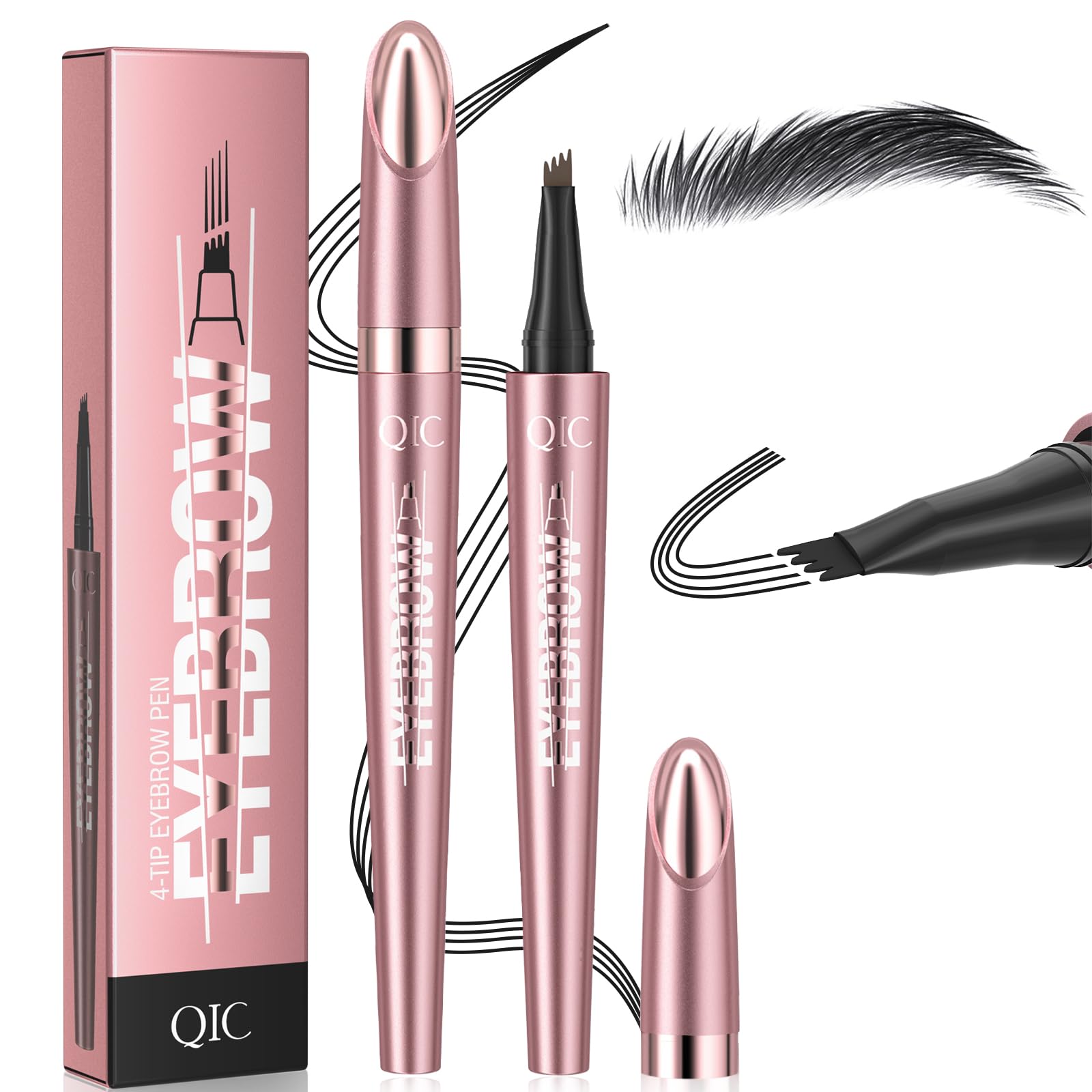 Microblading Eyebrow Contouring Pen Pencil - Magical Precise Waterproof Brow Pen Liquid Natural Eyebrow Contouring 4 Tip Pen Micro-fork Tip 3D Micro Eyebrow Brow Pencil (Black)