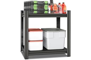 SFTORMAS Metal Garage Shelving Unit, Heavy Duty Adjustable Storage Rack, Steel Shelving, Industrial Shelves for Heavy Tools and Equipment, Ideal for Garage, Basement (2-Tier 22" Hx15.8 Wx15.8 D)