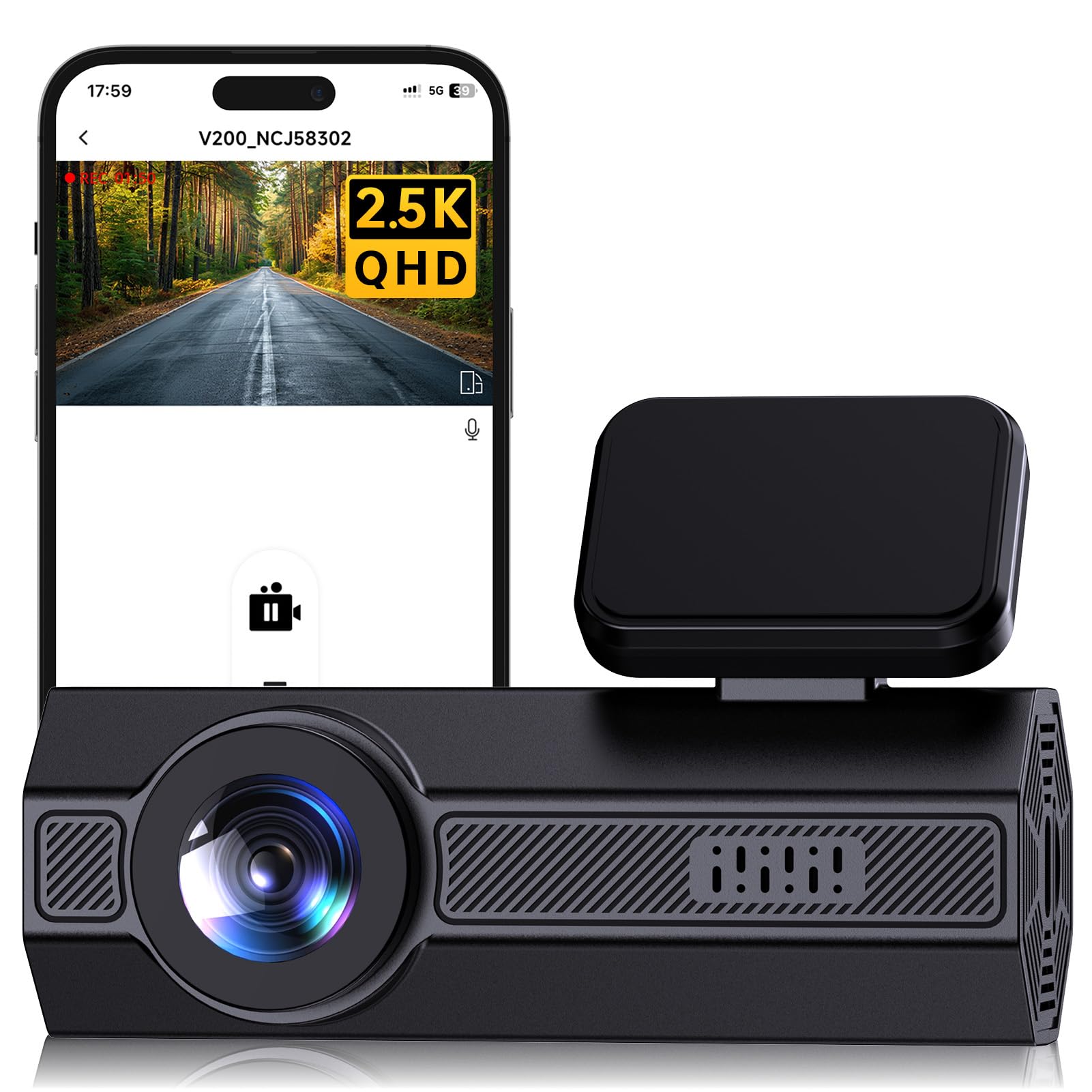 Photo 1 of 1440P Dash Cam, 2.5K Dash Camera for Cars with APP, WDR Night Vision, 24/7 Parking Mode, 160°Wide, G-Sensor