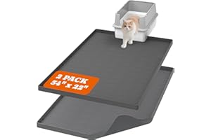 Pawtners Extra Large 2 Packs Silicone Cat Litter Mats, 34" x 22" Waterproof Litter Box Mat, Non-Slip Kitty Litter Mat for Scatter Control, Easy to Clean & Urine-Proof Cat Litter Trapping Mat, Gray