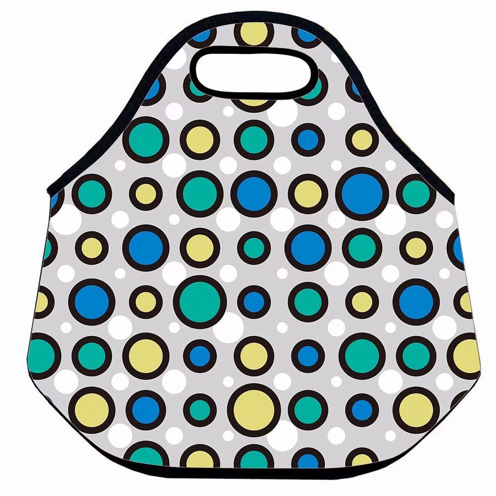 Fiambrera de neopreno con diseño de lunares, color azul y amarillo ...