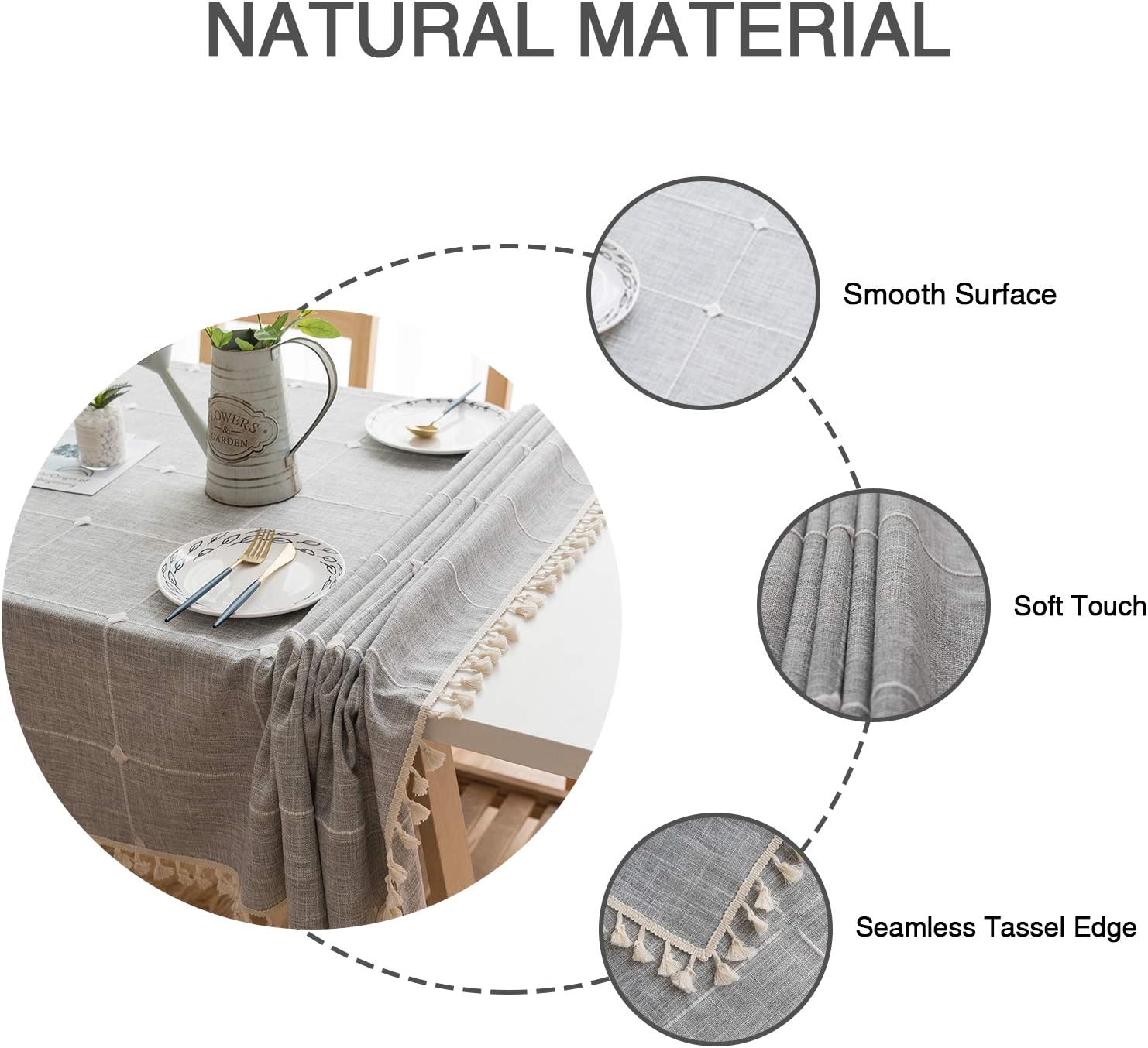 Oubonun Rustic Lattice Tablecloth Cotton Linen Grey Rectangle Table Cloths for Kitchen Dining, 55"x86": Kitchen & Dining