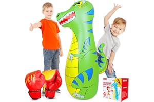 EQARD Punching Bag for Kids 47" Inflatable Dinosaur Bop Bag with Thicker Material Instant Bounce Back with Boxing Gloves Karate Kickboxing Taekwondo Kids Gift for Age 3-9 Girls & Boys