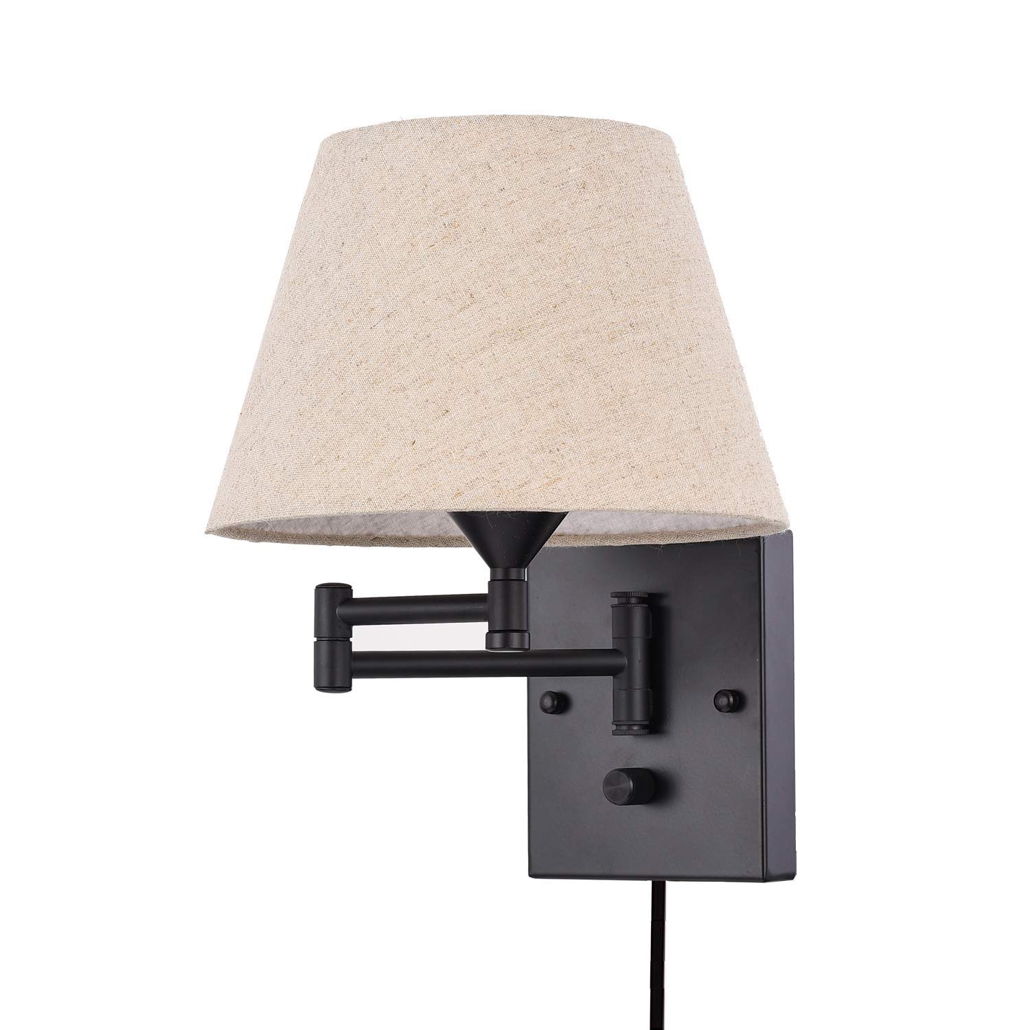 Pauwer Plug in Wall Sconce Set of 2 Swing Arm Wall Lamp with Plug in Cord and Fabric Shade Wall Light Fixtures for Hallway Bedroom Living Room (Beige Shade)