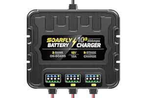 SOARFLY 3 Bank Marine Battery Charger, 12V 30A (10A/Bank) Smart Waterproof Onboard Boat Battery Charger, Battery Maintainer & Desulfator for SLA/AGM/Lithium (LiFePO4), Calcium and Deep-Cycle Batteries