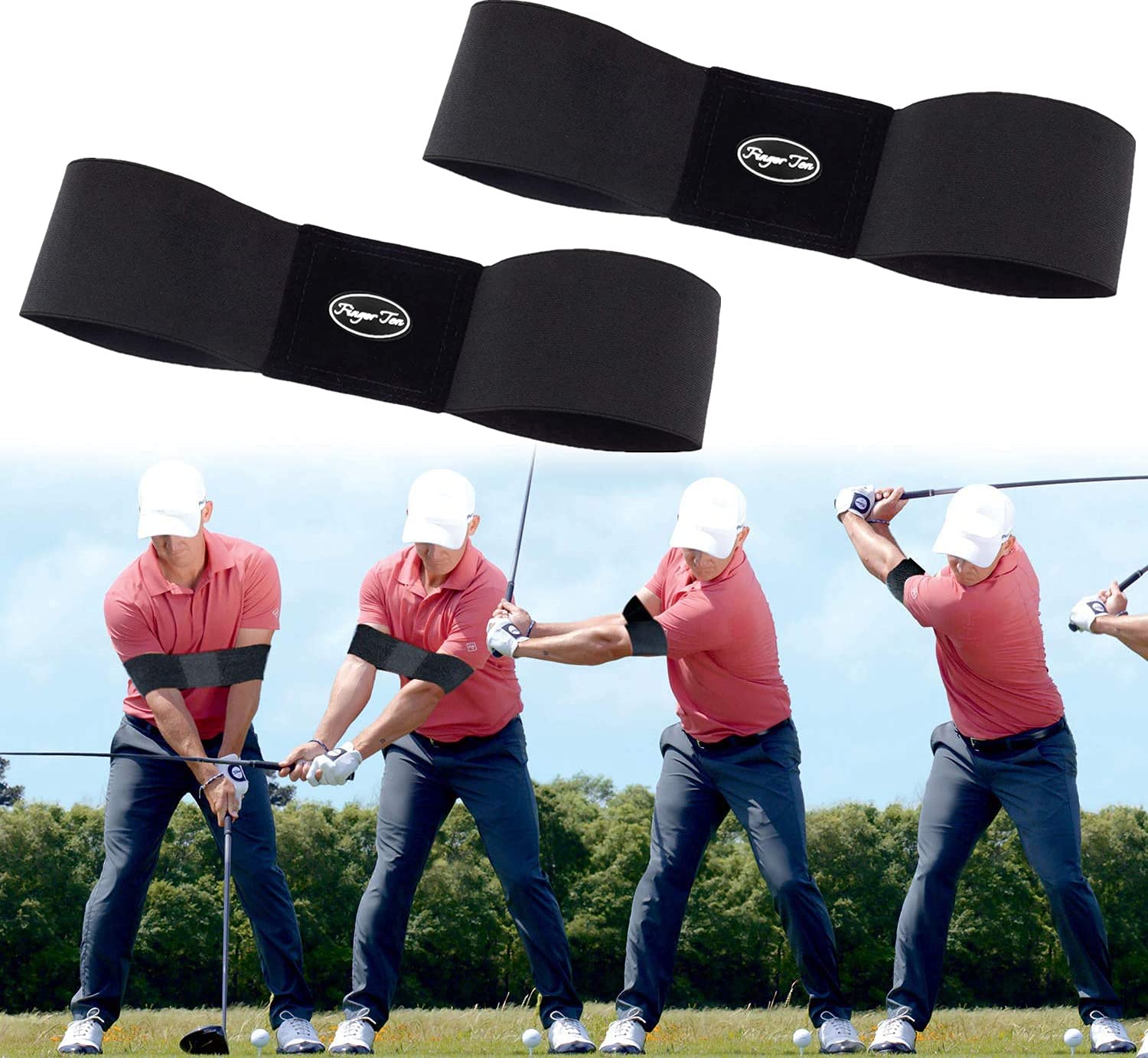 Jeantet Sport Golf Swing Armband Trainer Aid Grip Secret Arm Band Trainer Value 2 Pack, Golf Training Aids Professional Motion Posture Correction For Men Women Kids (2 Pack Golf Swing Band-Black) — image 1