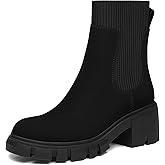 Athlefit Women's Chelsea Boots Fashion Slip on Platform Ankle Boots Lug Sole Chunky Booties