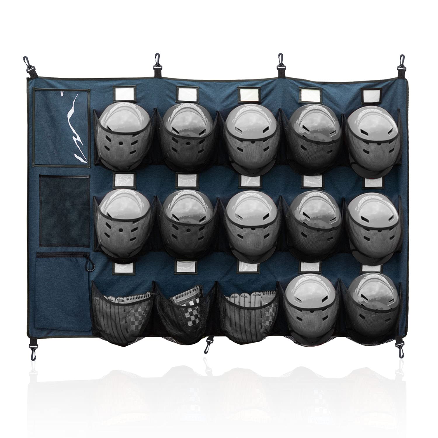 WISEPRO Hanging Helmets Storage Bag, for Baseball Softball Team, Storage Up to 15 Helmets, Organize Sports Equipment, Including Helmets Gloves Balls (Blue)