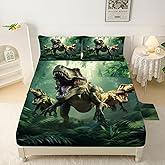 VTKON Dinosaurs Bed Sheets Full for Boys Kids 3D Realistic Dinosaur Green Fitted Sheets Set Breathable Dinosaur Bed Sheet Kids Soft Microfiber Bedding Sheets Set