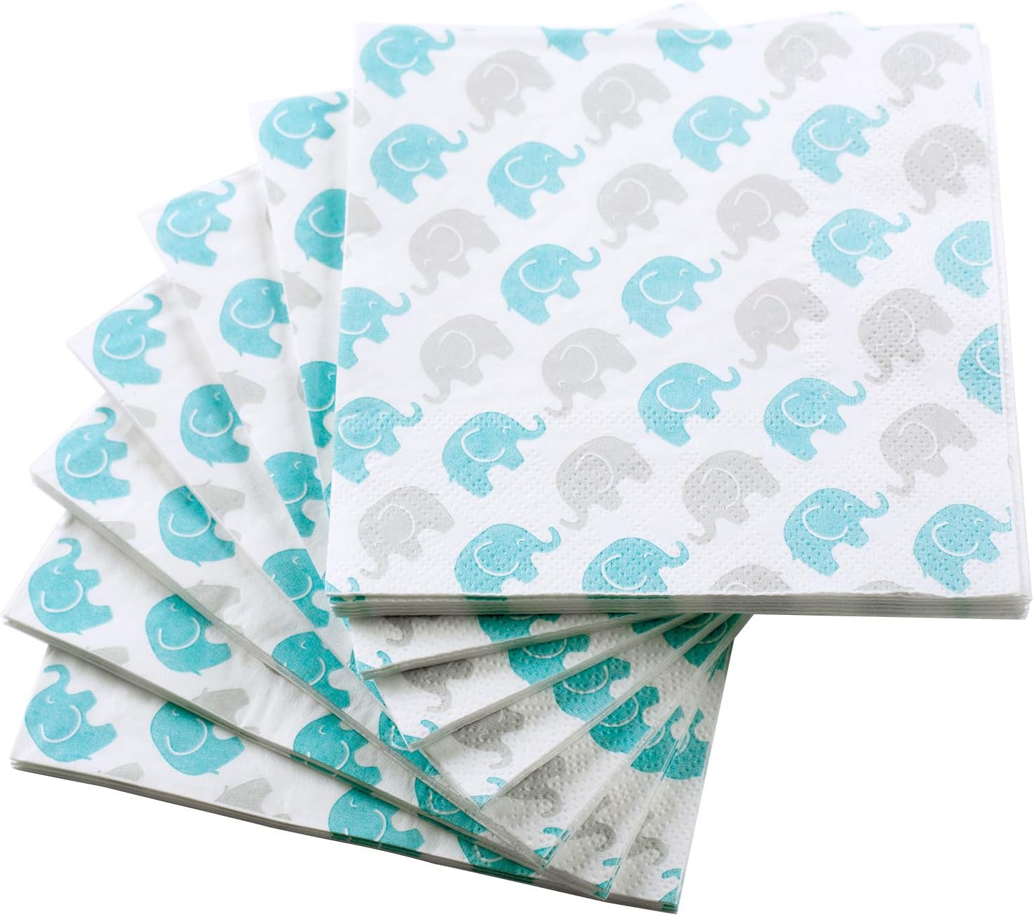 50 Baby Shower Napkins Blue Elephant Napkins 3Ply White