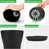 KINGLAKE 8Pcs 4 Inch Black Plastic Plant Pots with Drainage Holes and Trays view 3