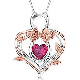 Dorunmo Heart Birthstone Necklace 925 Sterling Silver Infinity Rose Pendant Birthday Jewelry Gifts for Women Wife Her Daughter Mom
