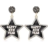 Happy New Year Earring for Women Glitter Rhinestone Star Dangle Earrings Holiday New Year’s Eve Earrings Festive Party Jewelry Gifts