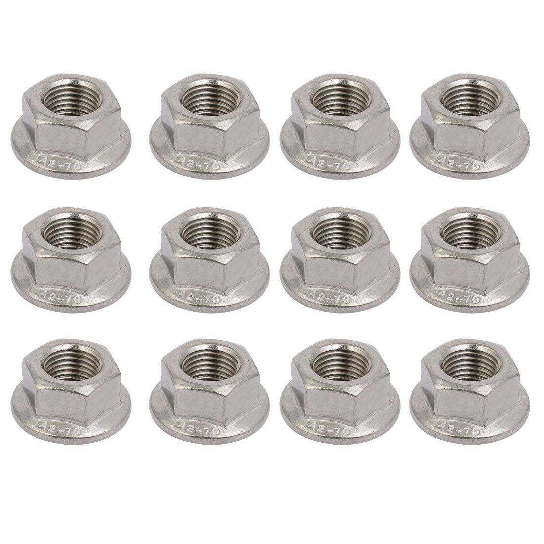 Sourcingmap 12pcs M12 x 1.25mm Pitch Metric Fine Thread 304 Stainless Steel Hex Flange Nut
