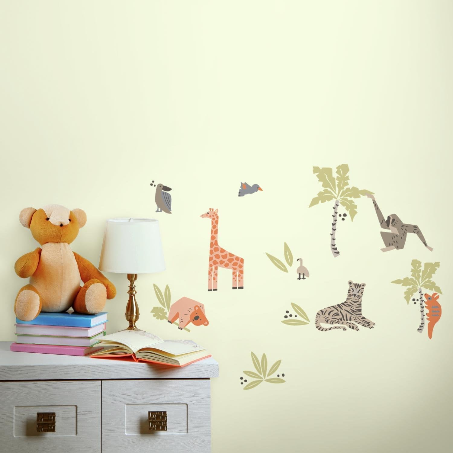 Repositionable Jungle Animals Stickers, Brown and Blue, 2.4 cm x 0.9 cm to 8.4 cm x 12.2 cm
