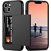 Nvollnoe for iPhone 14 Case with Card Holder Heavy Duty Protective Dual Layer Shockproof Hidden Card Slot Slim Wallet Case for iPhone 14 for Women&Men(Black)