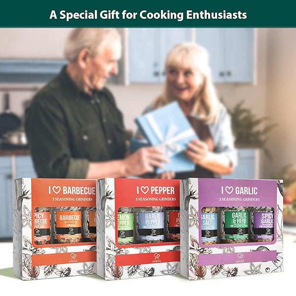 SOEOS SPICE SEASONING SET OF 9 WITH INTEGRATED GRINDERS, INDIVIDUAL SPICE GRINDER, PURE AND FRESH PERFECT FOR BBQ SEASONING GIFT SET, GRILLING SPICE, PEPPER GRINDER,COLORFUL