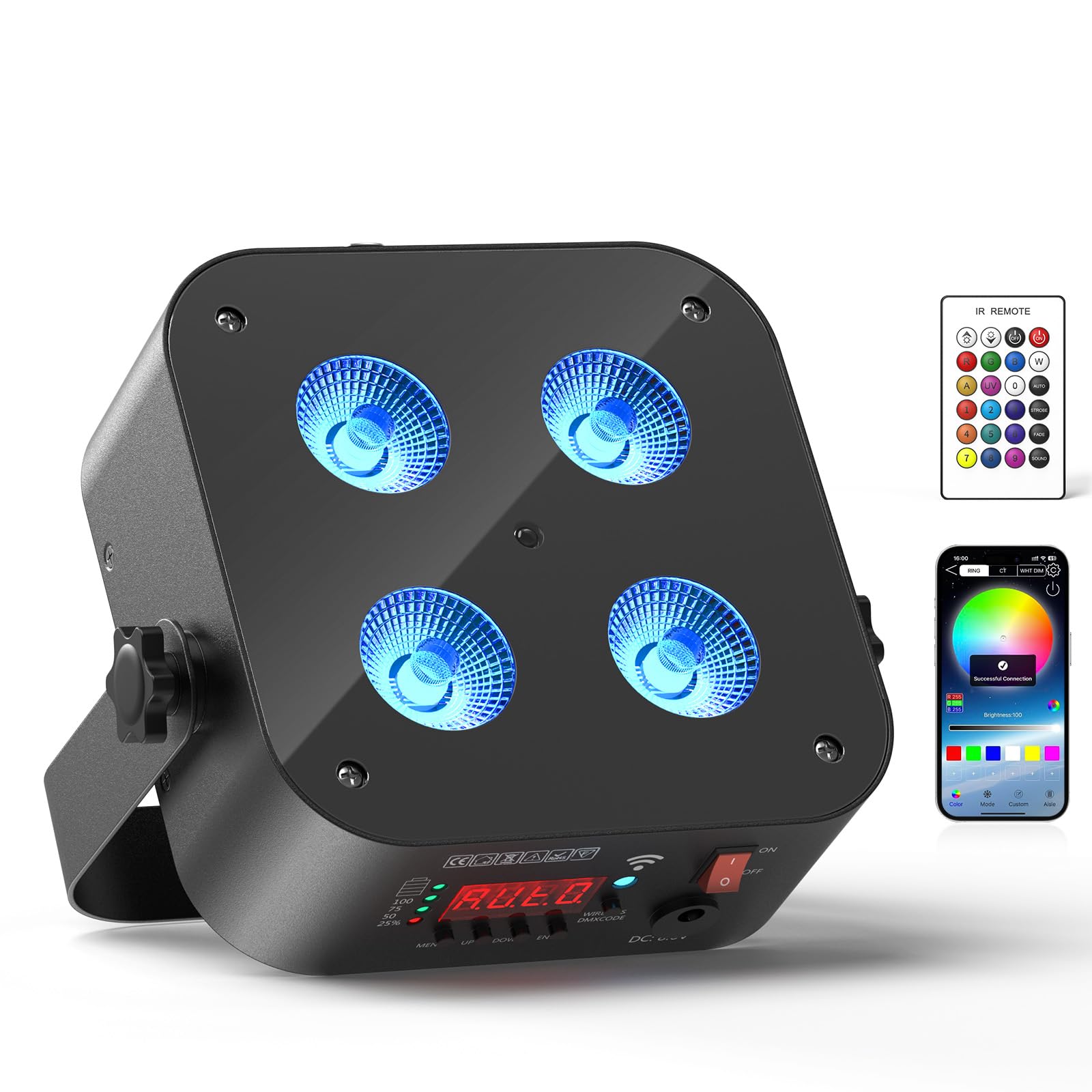Photo 1 of DazzlingStage Mini Rechargeable Par Lights, 4 * 18W RGBWA UV 6 in 1 Battery Powered Upights, APP & Wireless DMX Control Stage Lights, Uplighting for Wedding Birthday Party Festival
