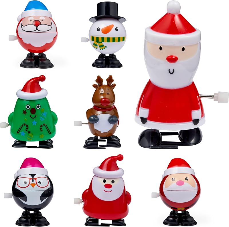 THE TWIDDLERS 8 Christmas Wind Up Toys Assorted Xmas Designs Snowman Santa