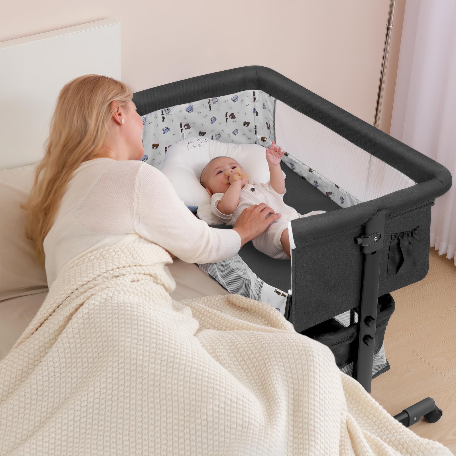 YADAQE Baby Bassinet, Baby Basinet Bedside Sleeper, Easy to Fold Portable Crib Side Bassinet 2025new Style Girl/boy bassinets (Dark Gray)