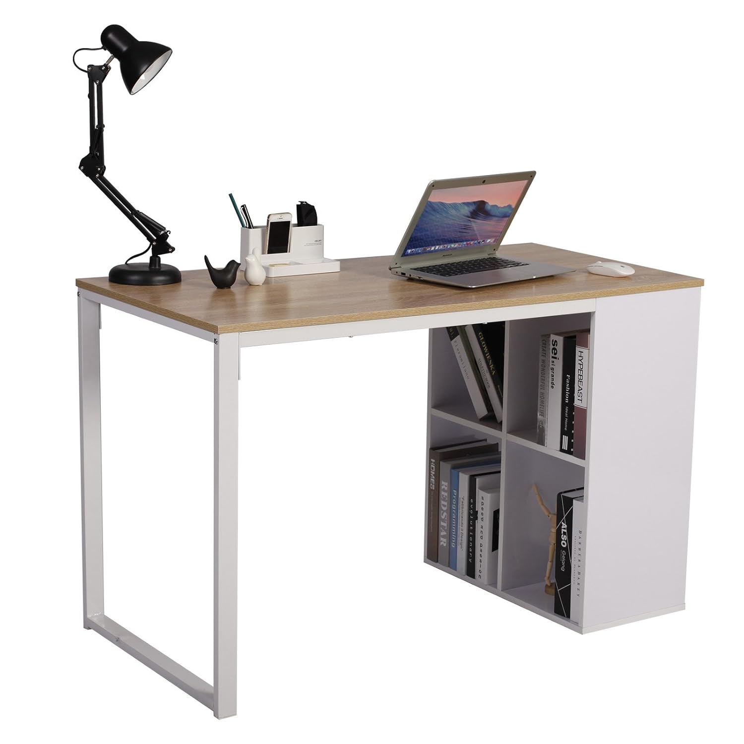 WOLTU Computer Desk Light Oak Office Desk Workstation 4 Compartments