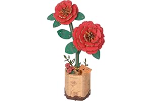 rowood 3D Puzzle Artifical Flower,DIY Wooden Flower Craft Kit for Kids,Mother's Day/Valentine's Day/Teacher's Day/Thanksgiving Day/Christmas/Birthday Gift for Mom/Women/Grandma/Wife/Her-Red Camellia