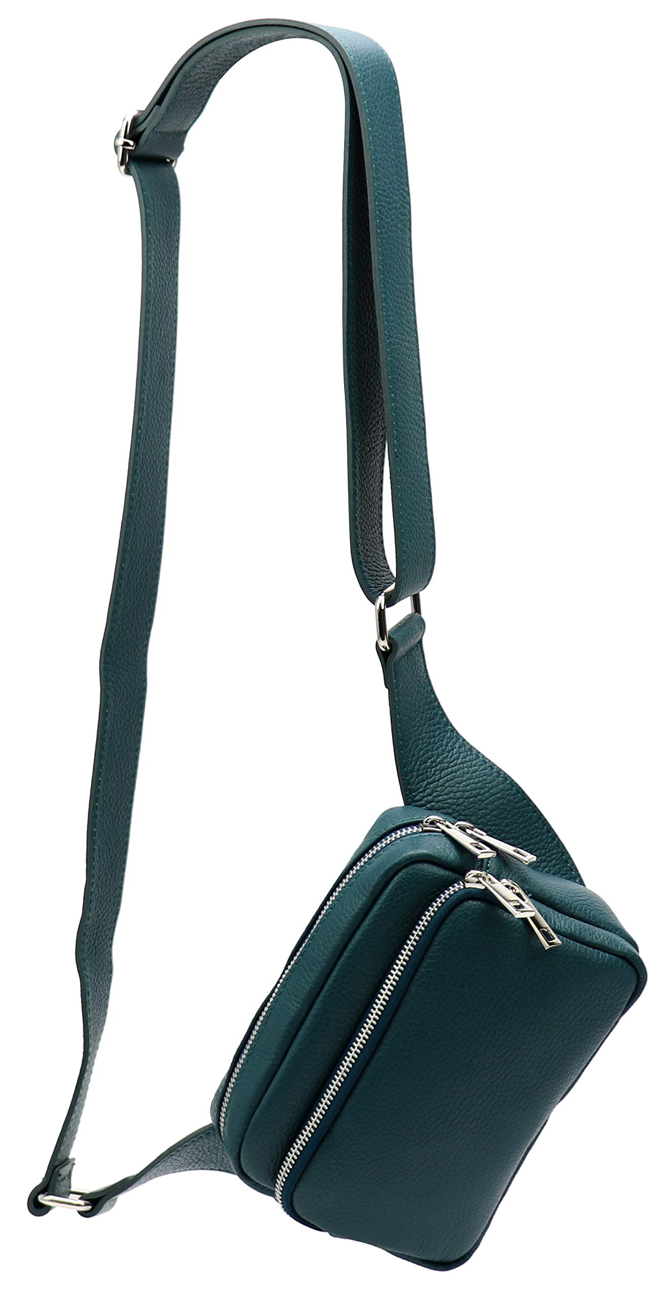 SH Leder Jisoo G412 Genuine Leather Waist Bag for Festival Travel Bum Bag Medium Crossbody Bag Women Leather Bag 18 x 13 cm, petrol blue, M