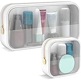 Adorila Clear Makeup Bag Set of 2, TSA Approved Waterproof Travel Cosmetic Bag, PVC Nylon Portable Makeup Organizer Bags for Women (White)